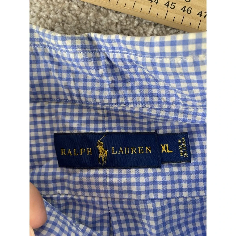 Polo Ralph Lauren Blue/White Gingham Check Shirt Pink Pony Mens XL Preppy Cotton
